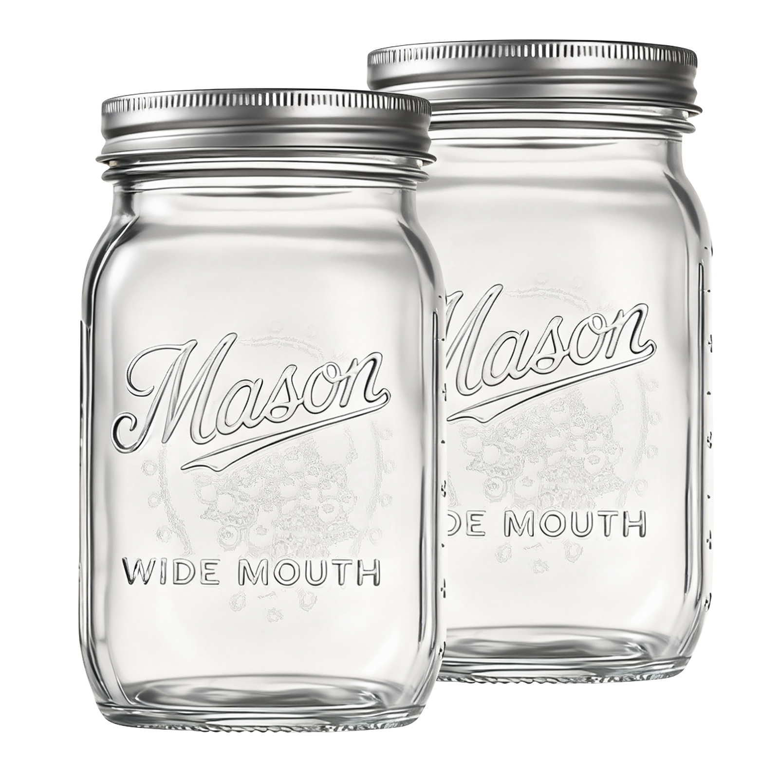 Two clear glass jars photographed against white.