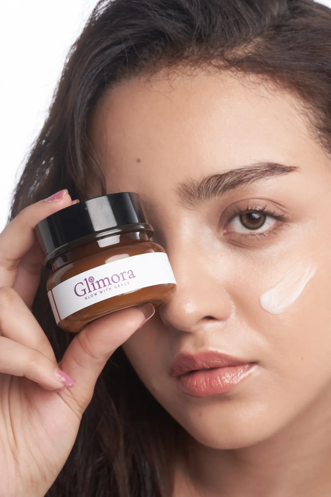 Face cream with model, photographed by Southlake Vision in China.