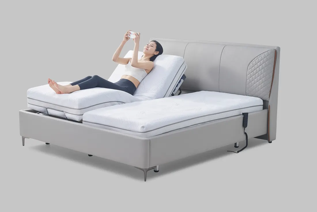 Adjustable bed reclining lifestyle, photographed by Southlake Vision in China.