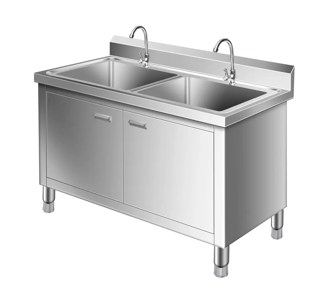 Double bowl commercial sink, photographed by Southlake Vision in China.