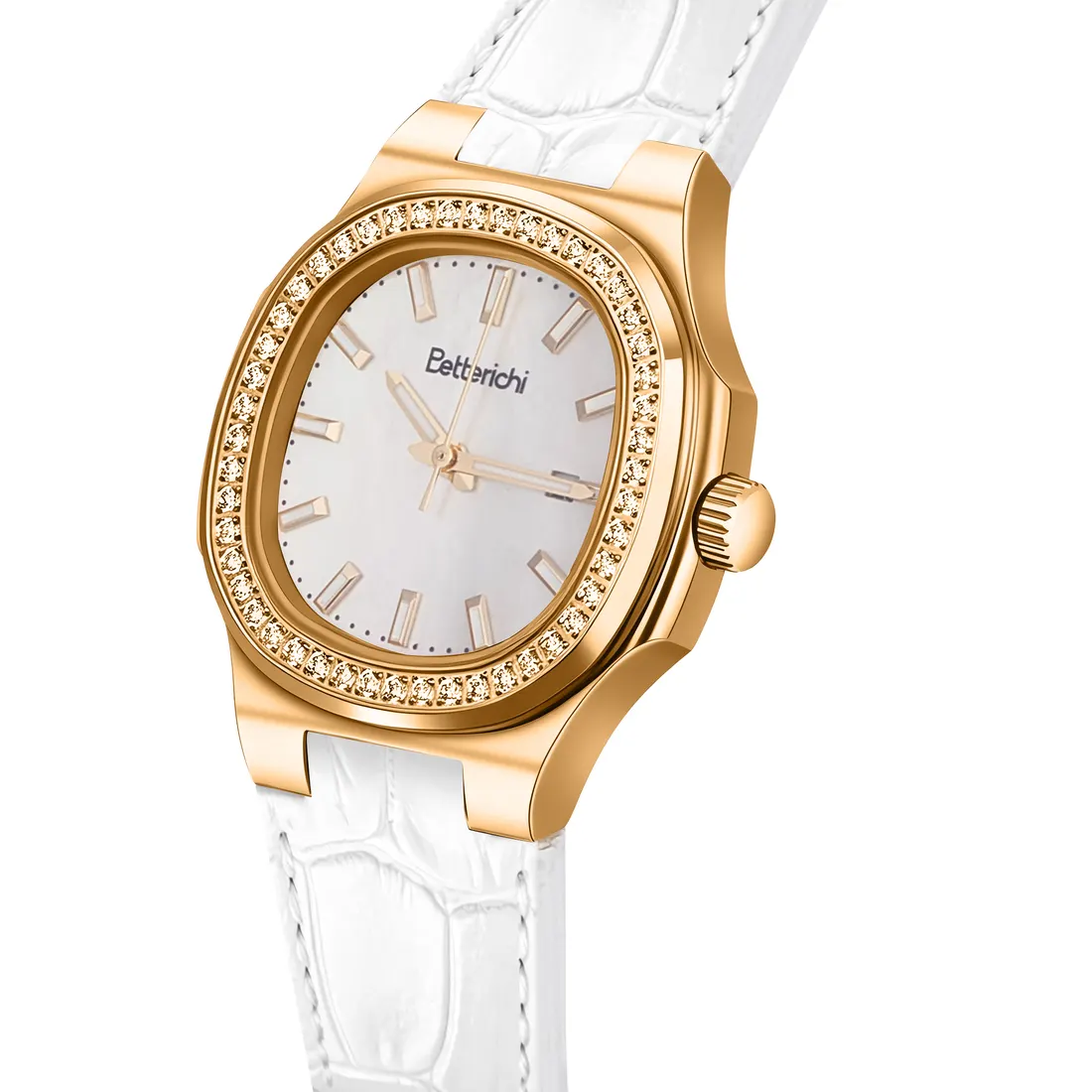 White strap watch close-up, photographed by Southlake Vision in China.