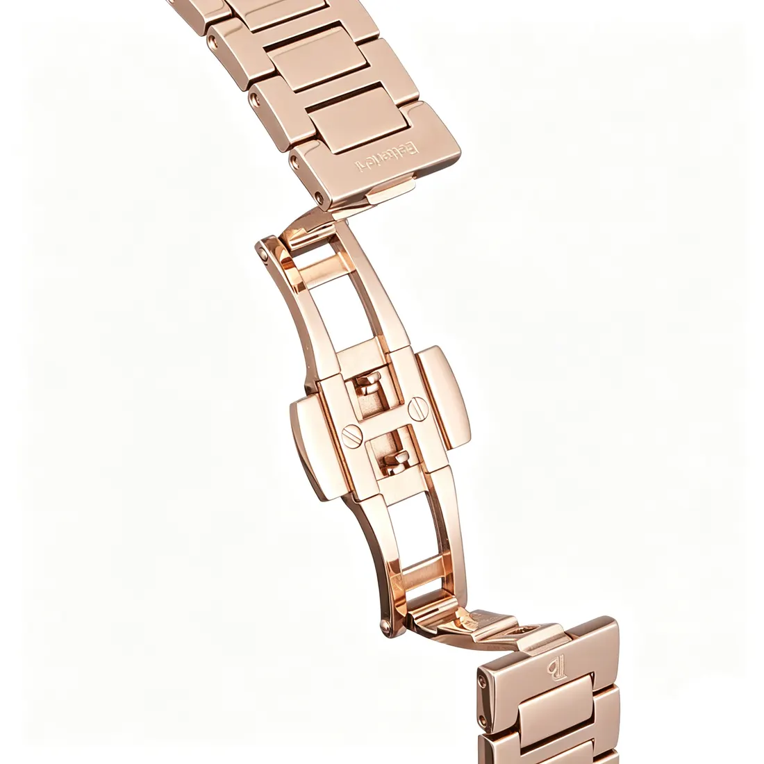 Rose gold watch clasp detail, photographed by Southlake Vision in China.