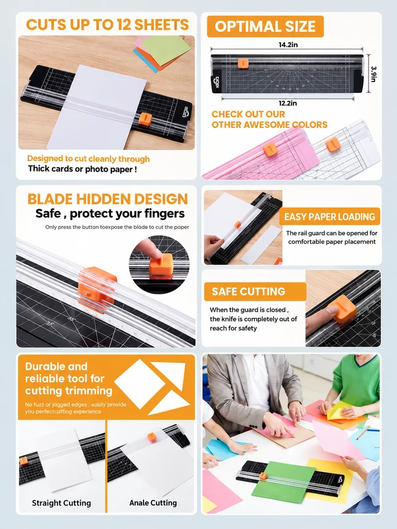 Paper trimmer: a portrait collection of product details, features and lifestyle imagery.