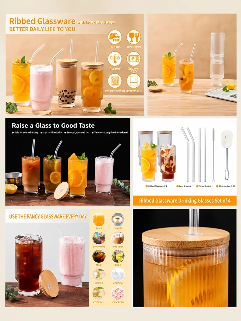 Ribbed glassware collection: a portrait collection of product details, features and lifestyle imagery.