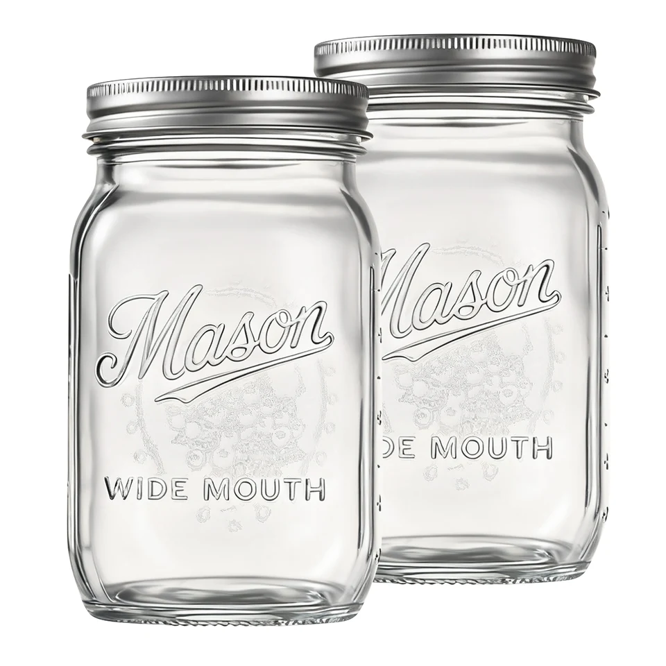 Two clear glass jars photographed against white.