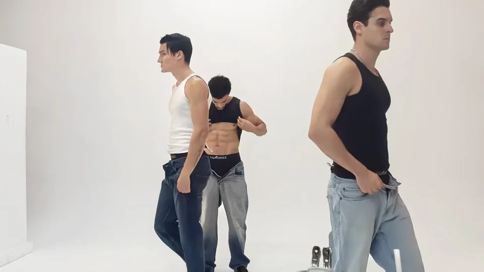 Three male models on set during a Southlake Vision studio shoot.