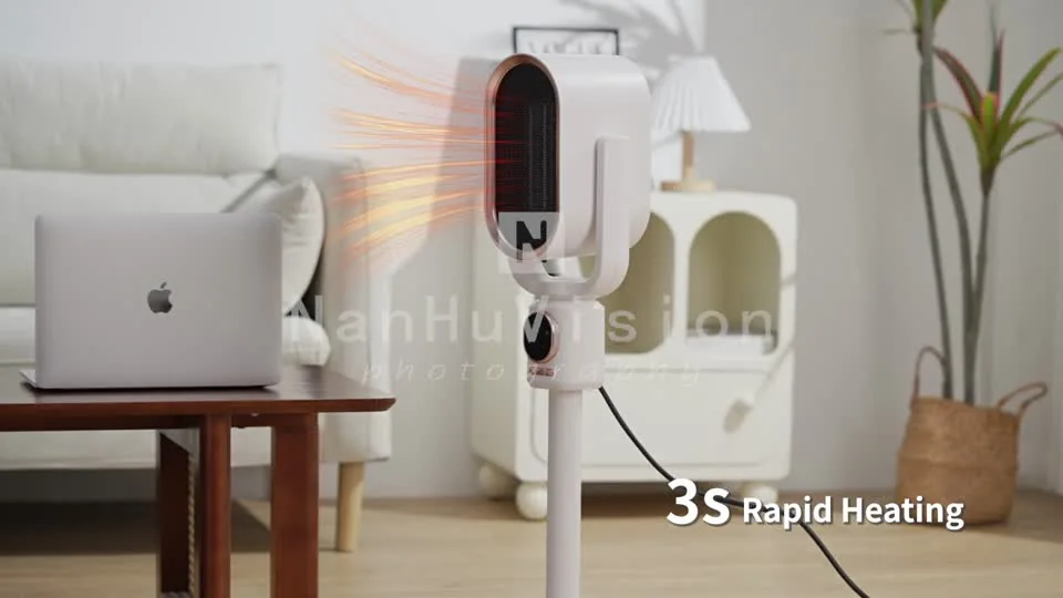 A home-use heater demonstration with handling and control details.