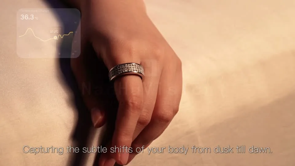 Jewellery close-ups and lifestyle scenes presenting a smart ring.